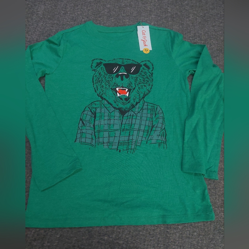 Nwt cat & jack Green long sleeve bear tee shirt size XL (16)